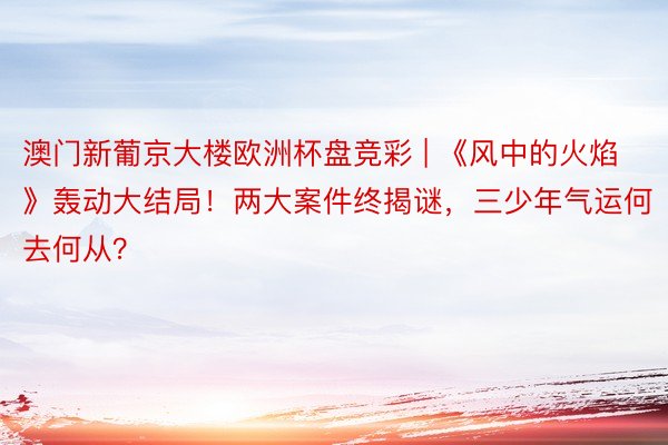 澳门新葡京大楼欧洲杯盘竞彩 | 《风中的火焰》轰动大结局！两大案件终揭谜，三少年气运何去何从？