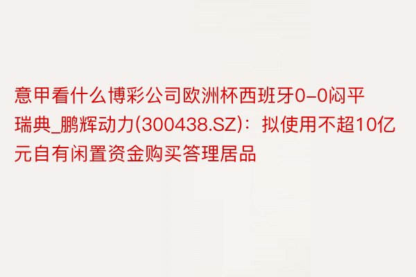 意甲看什么博彩公司欧洲杯西班牙0-0闷平瑞典_鹏辉动力(300438.SZ)：拟使用不超10亿元自有闲置资金购买答理居品